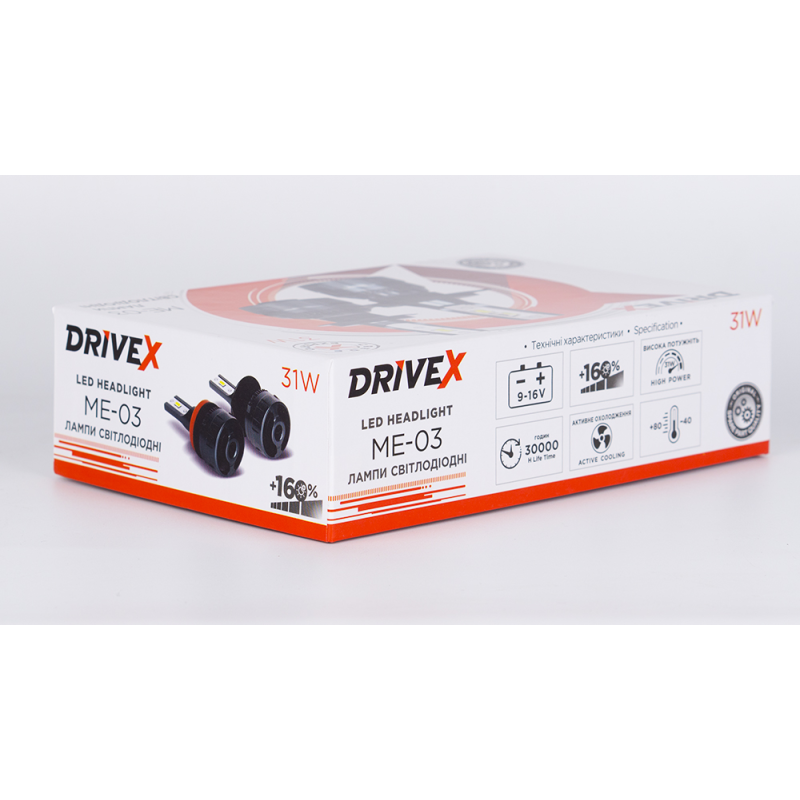 LED лампи автомобильні DriveX ME-03 HB4(9006) 6000K LED 30W 12V (DR-00001083)