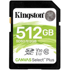 SDXC (UHS-1 U1) Kingston Canvas Select Plus 512Gb class 10 V10 (R-100MB/s) (SDS2/512GB)