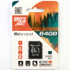 microSDXC (UHS-1) Mibrand 64Gb class 10 (adapter SD) (MICDXU1/64GB-A)