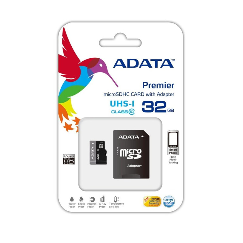 microSDHC (UHS-1) A-DATA Premier 32Gb Class 10 (R-85Mb/s)  (adapter SD) (AUSDH32GUICL10-RA1)