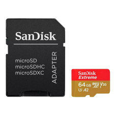 microSDXC (UHS-1 U3) SanDisk Extreme For Action Cams and Drones A2 64Gb class 10 V30 (R170MB/s,W80MB/s) (adapter) (SDSQXAH-064G-GN6AA)