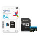 microSDXC (UHS-1) A-DATA Premier 64Gb Class 10 A1 (R-100Mb/s)  (adapter SD) (AUSDX64GUICL10A1-RA1)