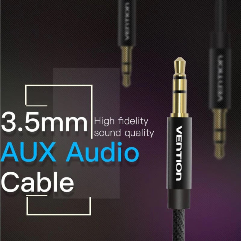 Кабель Vention Fabric Braided 3.5mm Male to Male Audio Cable 2M Black Metal Type (BAGBH) (BAGBH)