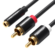 Кабель Vention 3.5mm Female to 2RCA Male Audio Cable 1M Black Metal Type (VAB-R01-B100) (VAB-R01-B100)