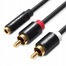 Кабель Vention 3.5mm Female to 2RCA Male Audio Cable 1.5M Black Metal Type (VAB-R01-B150) (VAB-R01-B150)