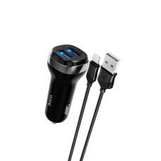 Автомобільний зарядний пристрій HOCO Z40 Superior dual port car charger set(iP) Black (6931474739674)