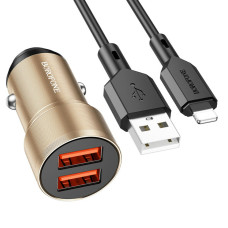 Автомобільний зарядний пристрій BOROFONE BZ19 Wisdom dual port car charger set(iP) Gold (BZ19LG)