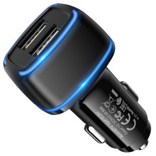 Автомобільний зарядний пристрій BOROFONE BZ14 Max dual port ambient light car charger Black (BZ14B)