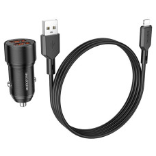 Автомобільний зарядний пристрій BOROFONE BZ19 Wisdom dual port car charger set(iP) Black (BZ19LB)