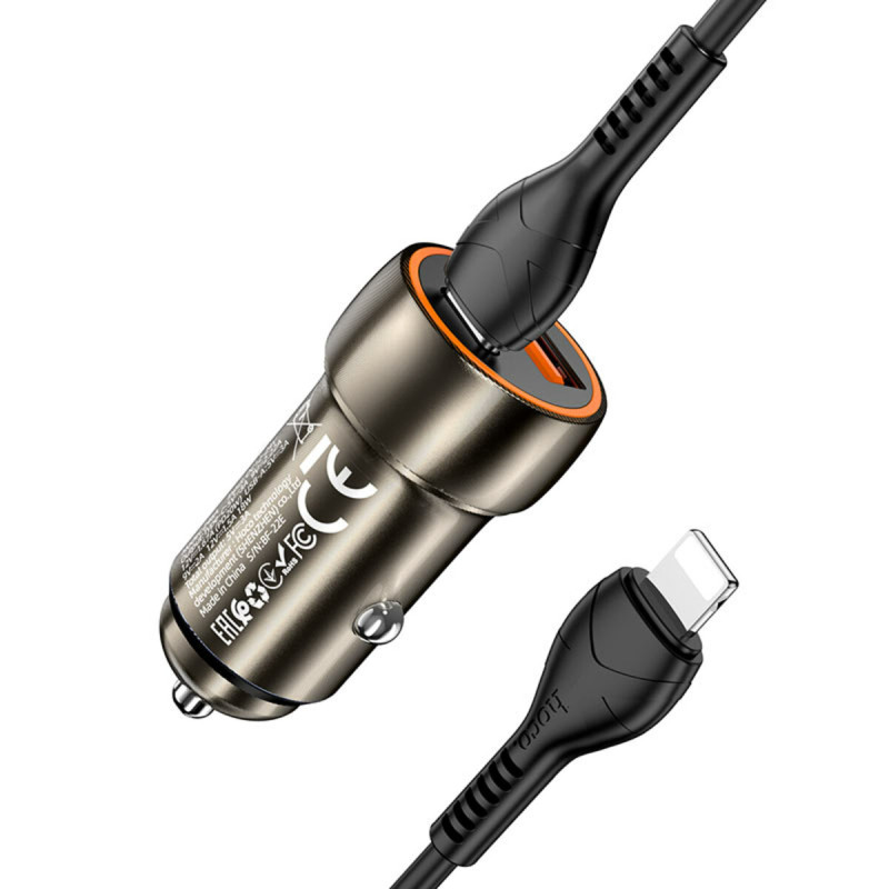 Автомобільний зарядний пристрій HOCO Z46A Blue whale PD20W+QC3.0 car charger set(C to iP) Metal Gray (6931474770356)