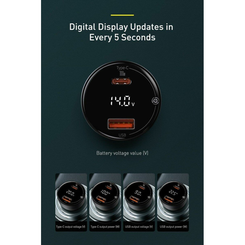 АЗП Baseus Superme Digital Display PPS Dual Quick Charger Car Charger Black (CCZX-01)