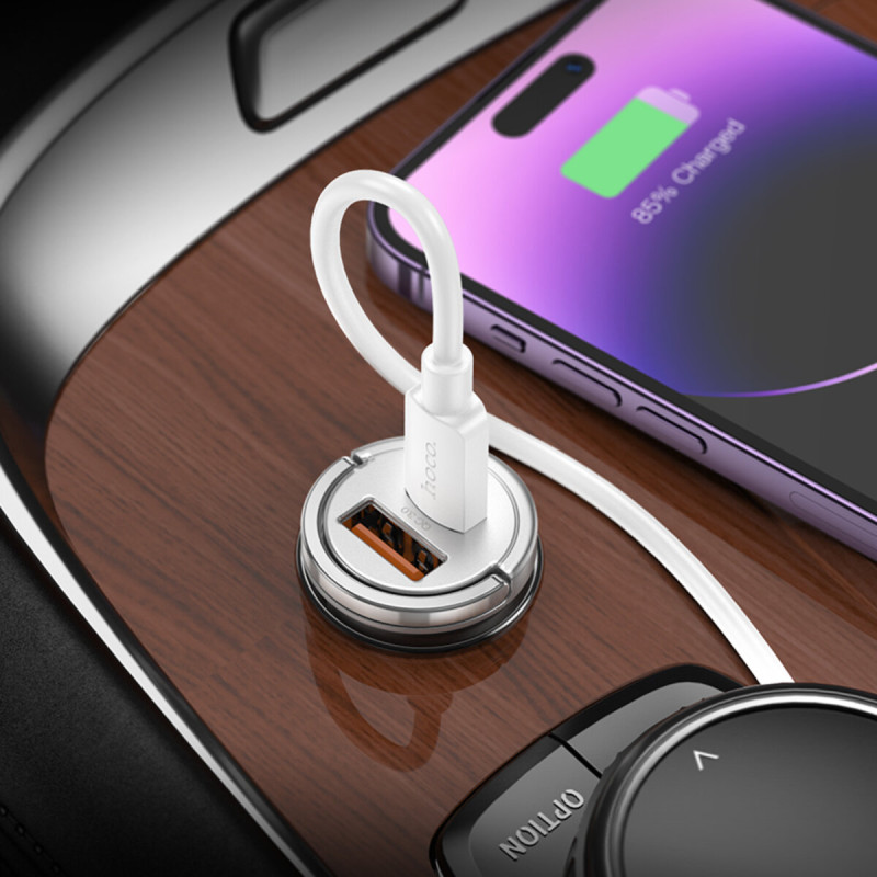 Автомобільний зарядний пристрій HOCO NZ10 Handy PD45W+QC3.0 car charger set(C to iP) Silver (6942007601832)