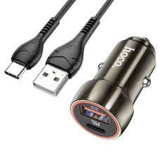 Автомобільний зарядний пристрій HOCO Z46A Blue whale PD20W+QC3.0 car charger set(Type-C) Metal Gray (6931474770370)