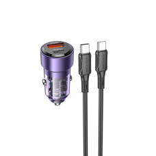 Автомобільний зарядний пристрій BOROFONE BZ20 Smart 38W dual port PD20W+QC3.0 car charger set(C to C) Transparent Purple (BZ20CCTP)