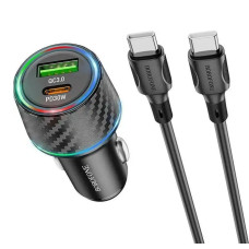 Автомобільний зарядний пристрій BOROFONE BZ21 Brilliant 48W dual port PD30W+QC3.0 car charger set(Type-C to Type-C) Black (6941991101199)