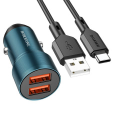 Автомобільний зарядний пристрій BOROFONE BZ19 Wisdom dual port car charger set(Type-C) Sapphire Blue (BZ19CSU)