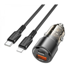 Автомобільний зарядний пристрій BOROFONE BZ20A Smart 83W dual port PD65W+QC3.0 car charger set(C to iP) Transparent Black (BZ20ACLTB)