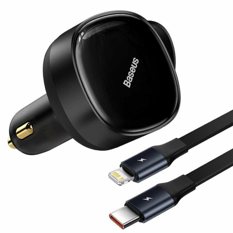 Автомобільний зарядний пристрій Baseus Enjoyment Retractable 2-in-1 Car Charger C+L 30W Black (CGTX000001)