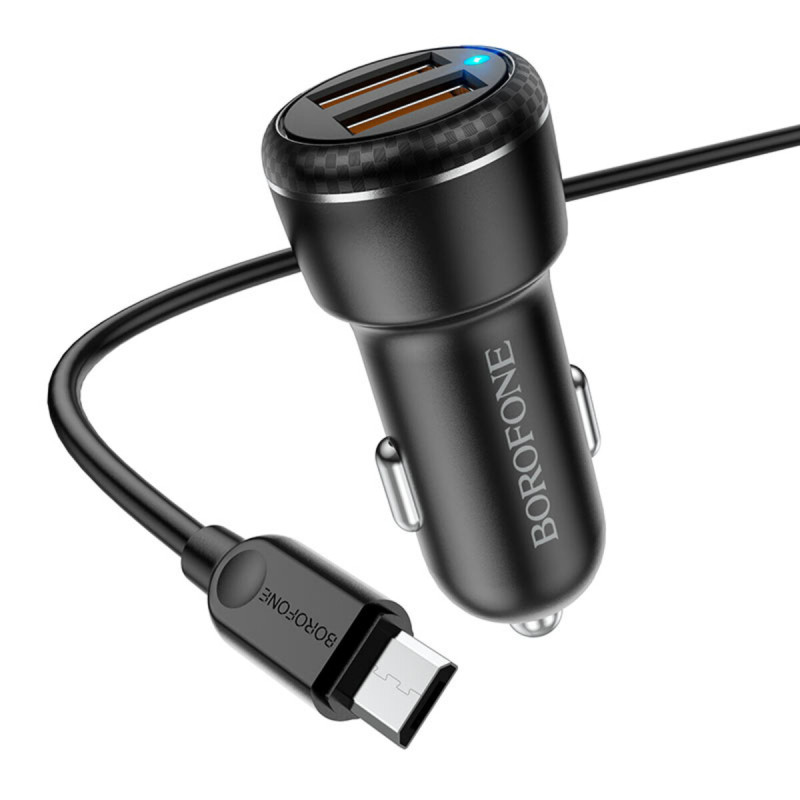 Автомобільний зарядний пристрій BOROFONE BZ17 Core dual port QC3.0 car charger set(Micro) 18W (BZ17M)