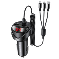 АЗП Usams US-CC119 C22 3.4A Dual USB Car Charger With 3IN1 Spring Cable Black (CC119TC01)