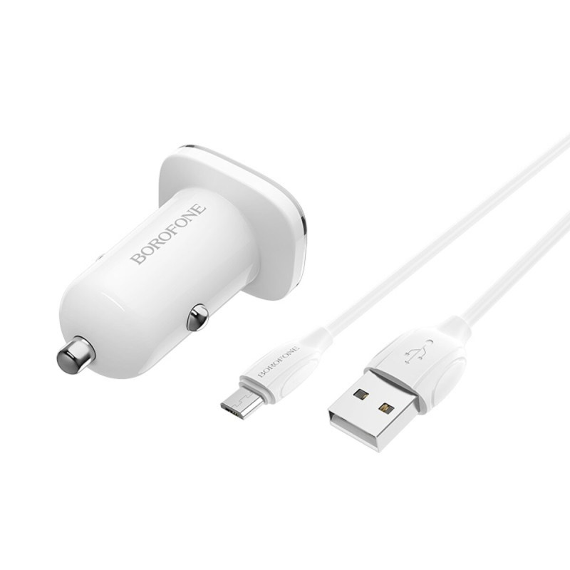 Автомобільний зарядний пристрій BOROFONE BZ12 double port in-car charger set with Micro-USB White (BZ12M)