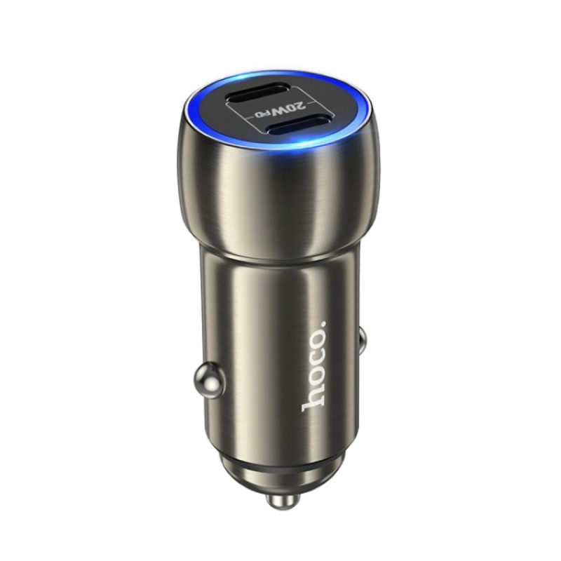 Автомобільний зарядний пристрій HOCO Z48 Tough 40W dual port(2C) car charger set(C to iP) Metal Gray (6931474795014)
