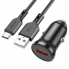 Автомобільний зарядний пристрій BOROFONE BZ18 single port QC3.0 car charger set(Type-C) 18W Black (BZ18CB)