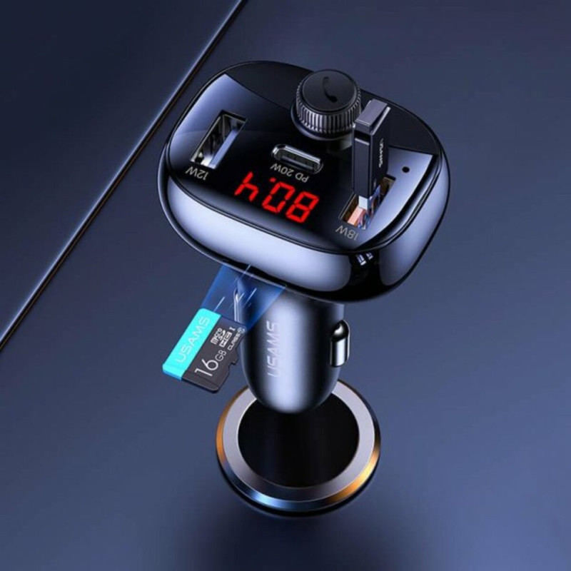 Автомобільний зарядний пристрій Usams US-CC143 C25 Digital Display Wireless FM Car Charger Black(CC143TC01)