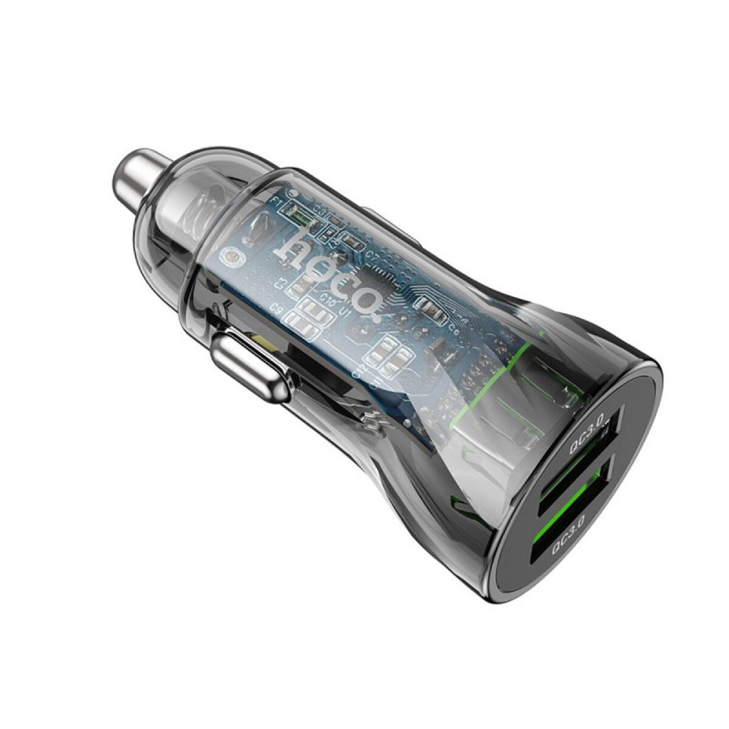 Автомобільний зарядний пристрій HOCO Z47 Transparent Discovery Edition dual port QC3.0 18W Transparent Black (6931474782212)