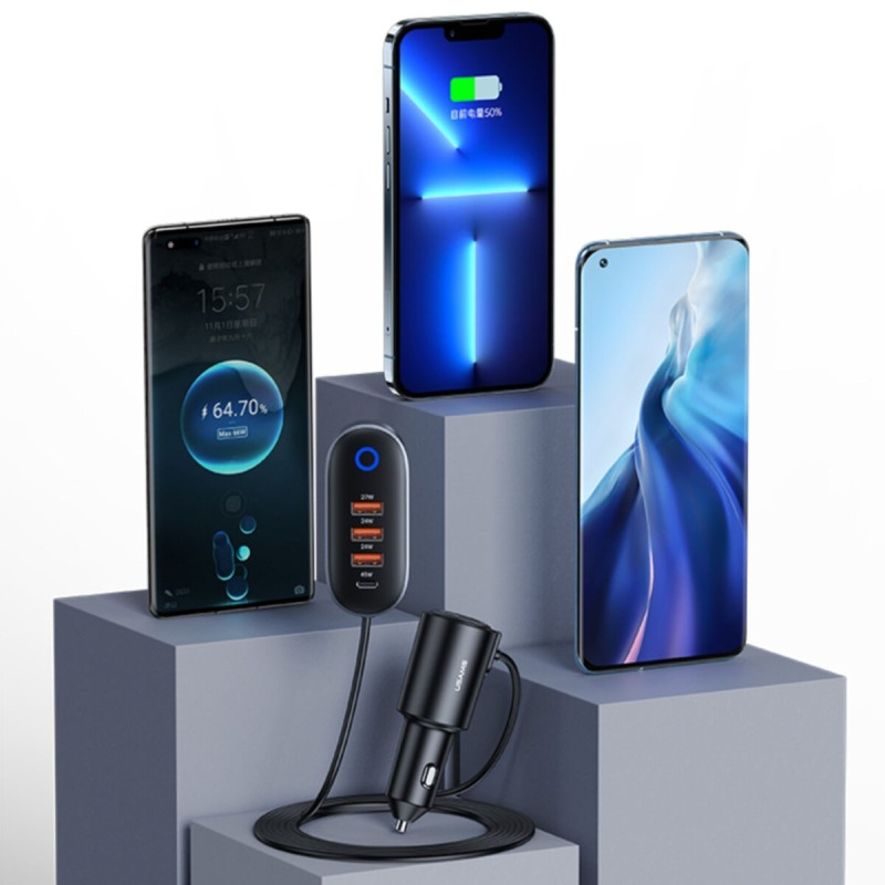 АЗП Usams US-CC161Car Charger 3USB + Type-C 156W With Cigarette Lighter Black (CC161CC01)