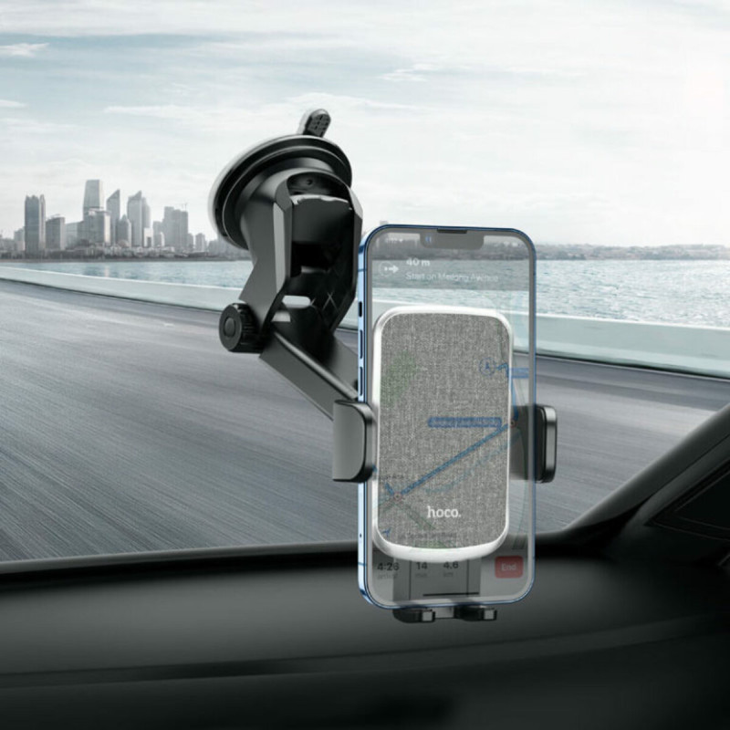 Тримач для мобільного HOCO CA95 Polaris push-type telescopic suction cup car holder Black (6931474758514)