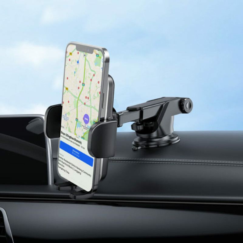 Тримач для мобільного HOCO CA95 Polaris push-type telescopic suction cup car holder Black (6931474758514)