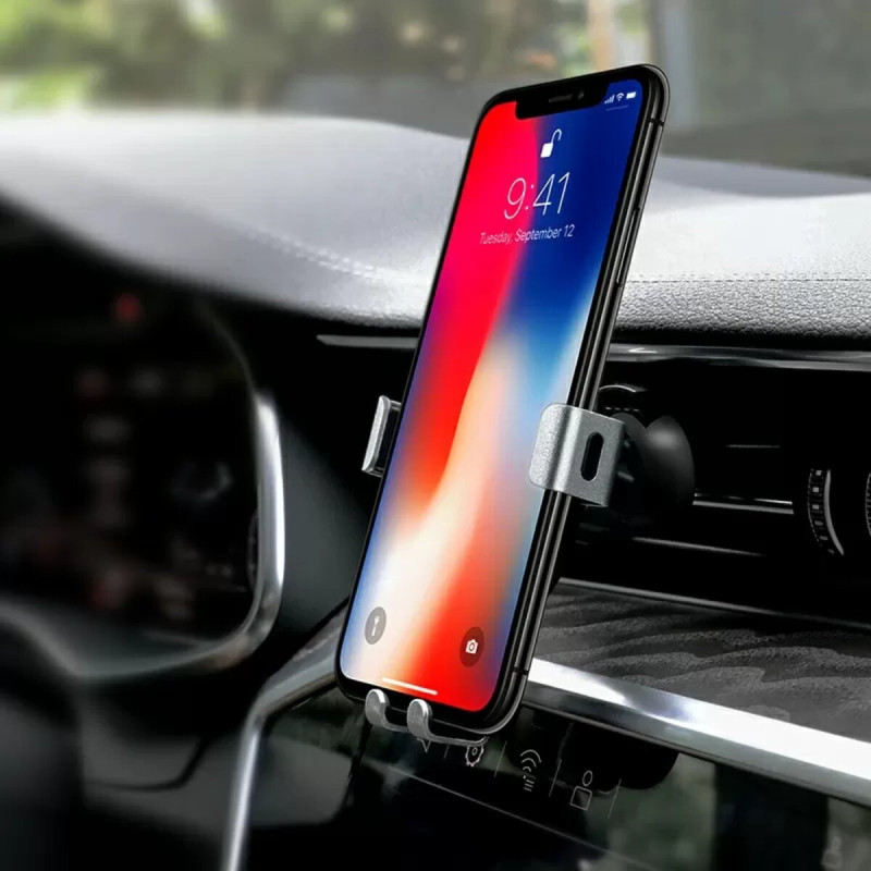 Тримач для мобільного HOCO CA56 Plus Armor metal gravity car holder Black Silver (6931474760296)