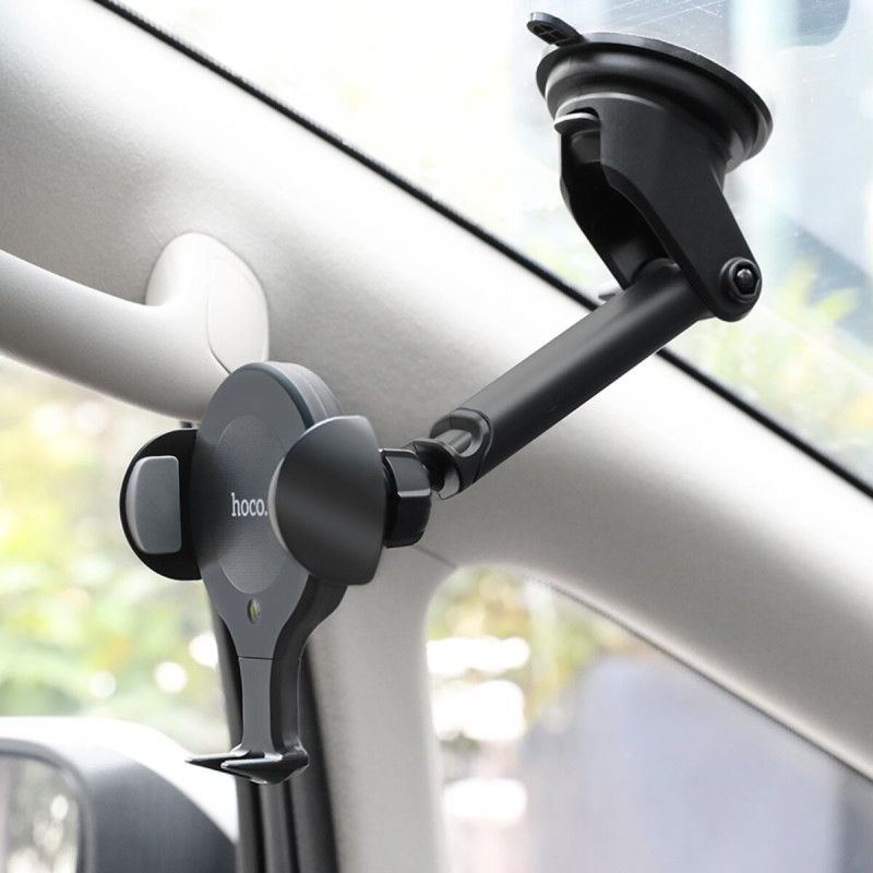 Тримач для мобiльного з БЗП HOCO CA60 Aspiring infrared sensor wireless charging car holder Black (6931474718754)