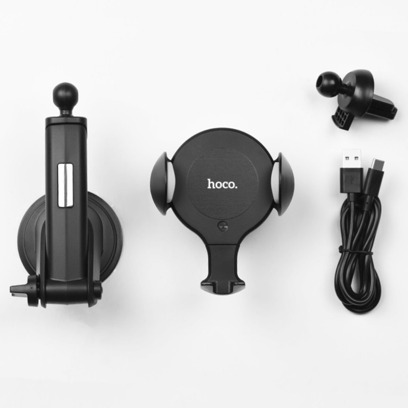 Тримач для мобiльного з БЗП HOCO CA60 Aspiring infrared sensor wireless charging car holder Black (6931474718754)