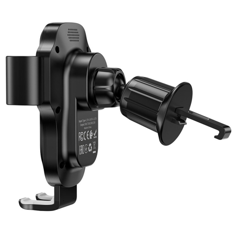 Тримач для мобiльного з БЗП HOCO HW2 Wise automatic induction wireless fast charging car holder(air outlet) Black (6931474791832)