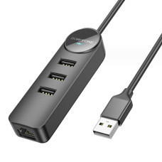 Адаптер Borofone DH6 Erudite 4-in-1 100 Mbps Ethernet Adapter(USB to USB2.0*3+RJ45)(L=1.2M) Black (6941991104275)