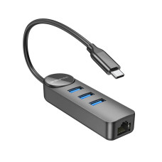 Адаптер Borofone DH6 Erudite 4-in-1 Gigabit Ethernet Adapter(Type-C to USB3.0*3+RJ45)(L=0.2M) Black (6941991104312)