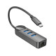 Адаптер Borofone DH6 Erudite 4-in-1 Gigabit Ethernet Adapter(Type-C to USB3.0*3+RJ45)(L=0.2M) Black (6941991104312)