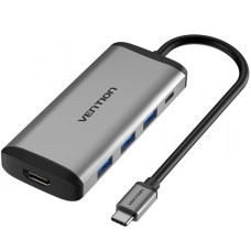 Хаб Vention Type-C to HDMI/USB3.0*3/PD Converter 0.15M Gray Metal Type (CNBHB) (CNBHB)