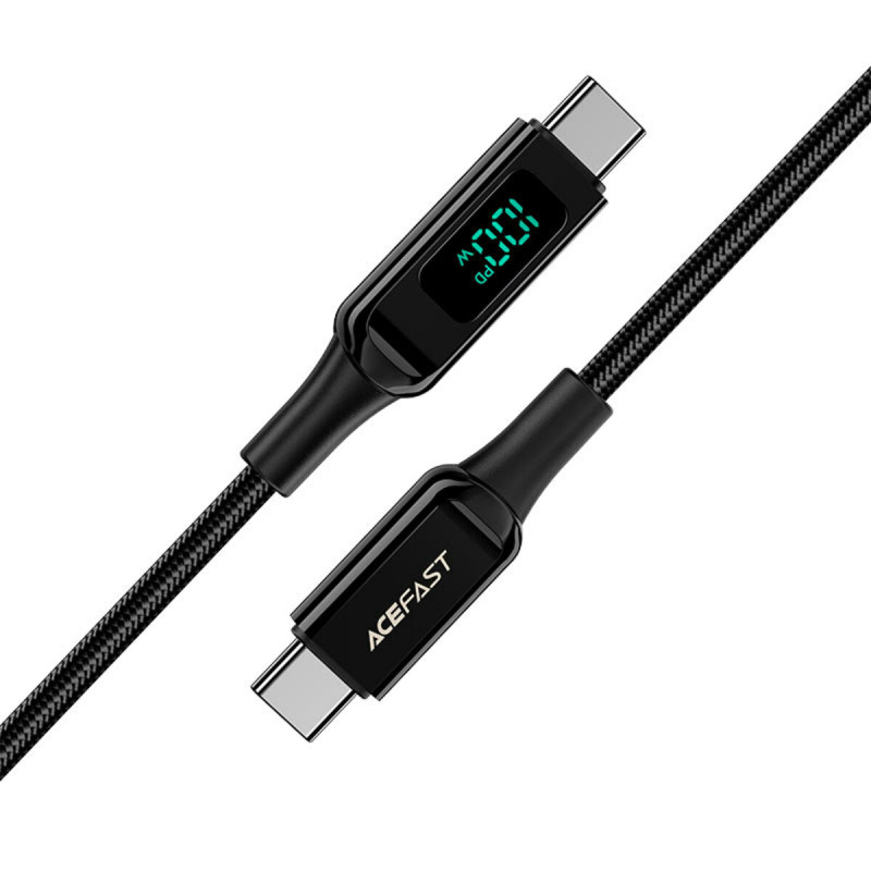 Кабель ACEFAST C6-03 Type-C to Type-C 5A, 100W, 2m, nylon, zinc connectors, digital display, Black (AFC6-03B)