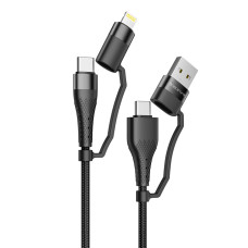 Кабель BOROFONE BU28 Type-C+iP to Type-C+USB, 3A, 60W, nylon, aluminum connectors, Black (BU28B)