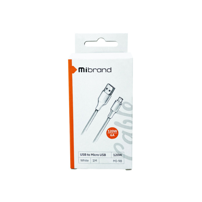 Кабель Mibrand MI-98 PVC Tube Cable USB for Micro 120W 1m White (MIDC/98MW)
