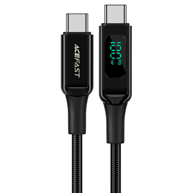 Кабель ACEFAST C6-03 Type-C to Type-C 5A, 100W, 2m, nylon, zinc connectors, digital display, Black (AFC6-03B)
