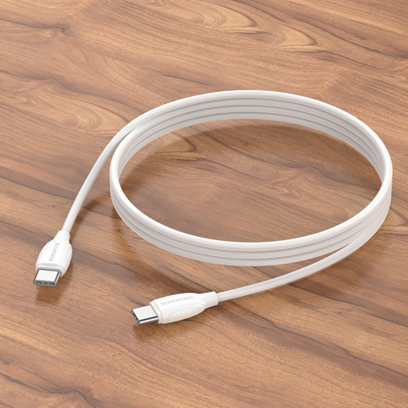 Кабель BOROFONE BX19 Type-C to Type-C 3A, 60W, 1m, PVC, PVC connectors, White (BX19CCW)