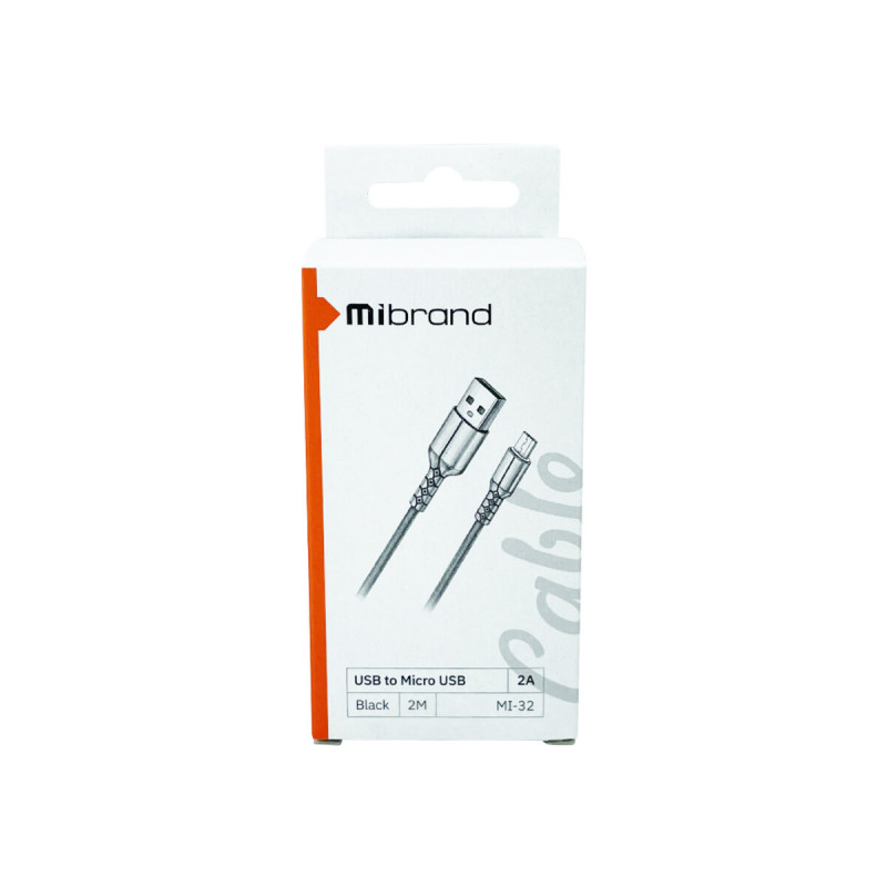 Кабель Mibrand MI-32 Nylon Charging Line USB for Micro 2A 2m Black (MIDC/322MB)
