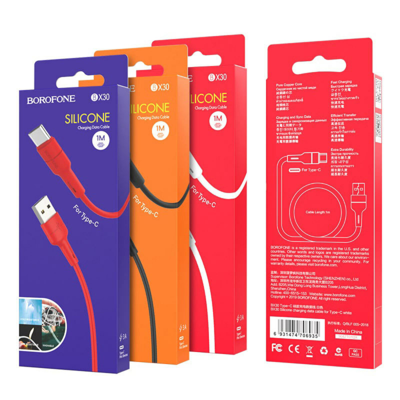 Кабель BOROFONE BX30 USB to Type-C, 3A, 1m, silicone, TPE connectors, White (BX30CW)