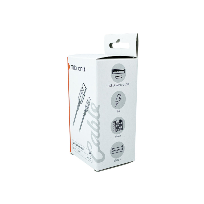 Кабель Mibrand MI-32 Nylon Charging Line USB for Micro 2A 2m Black (MIDC/322MB)