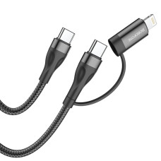 Кабель BOROFONE BX61 Type-C to Type-C+iP 3A, 60W, nylon, aluminum connectors, Black (BX61CCLB)