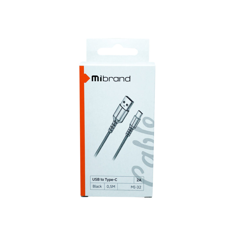 Кабель Mibrand MI-32 Nylon Charging Line USB for Type-C 2A 0.5m Black (MIDC/3205TB)